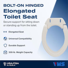 Load image into Gallery viewer, VMS Deluxe Bolt-On Hinged Raised Toilet Seat - Available in Elongated & Standard Styles, 300 lbs Weight Capacity (Elongated)