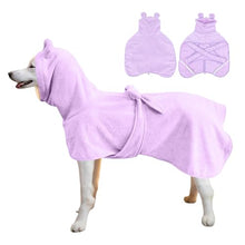 Load image into Gallery viewer, Super Absorbent Dog Bathrobe Pineapple Soft Fast Drying Dogs Towel Robe Adjustable Drying Coat for After Bath with Hood (Coral Velvet Purple, XX-Large)