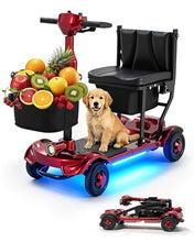 Load image into Gallery viewer, Ecomobi Light Weight Mobility Scooter for Seniors & Adults, 12–30 Mile Range, Foldable Airline Approved Portable 4 Wheel Motorized Scooter with Removable Lithium Battery, 300 lb Capacity, MS01F Red