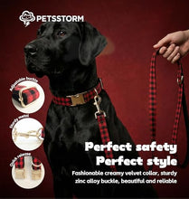 Load image into Gallery viewer, Personalized Polyester Dog Collar with Laser-Engraved Name and Phone Number, Plaid Pattern Theme Customizable Collar with Metal Quick Release Buckle for Small Medium Large Dogs
