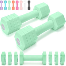 Load image into Gallery viewer, Adjustable Dumbbells Set, 4 in 1 Hand Weights Set for Women Men 10 LB Dumbbell Pair Each 2lbs 3lbs 4lbs 5lbs Weights Dumbbells Set with TPU Soft Rubber Handle for Home Gym Exercise Fitness -Green