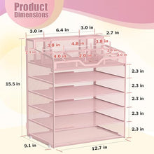 Load image into Gallery viewer, Docnest 6 Tier Mesh Desk Organizer for Paper Office Supplies – Multi-Functional Letter Tray with 5 Adjustable Compartments, 9 Pen Holders, Desktop Storage for Files, Mail, Stationery – Pink
