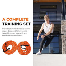 Load image into Gallery viewer, Stroops Son of The Beast Elastic Battle Ropes | Dual Safety Sleeved Resistance Bands Rope for Strength Training, Agility Work, and Full Body Workout | 47lbs, Pair - Orange