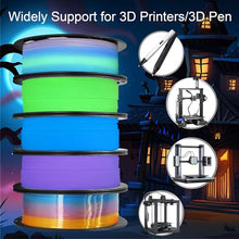 Load image into Gallery viewer, DO3D 1.75mm PLA 3D Printer Filament Bundle: Glow in Dark Green, Blue, Purple, Rainbow, One Spool Clear Multi Colored Rainbow, Each Spool 250g, Total 1.25Kg 3D Printing Filament, 250g x 5 Spools PLA