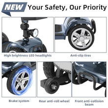 Load image into Gallery viewer, 35 Miles 4 Wheels Mobility Scooter for Seniors/Adults Up to 300LBS,350W Electric Wheelchair Detachable Lithium Battery,Dual Baskets,Rotating Seat,with Taillight, USB Charging, Gray