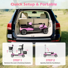 Load image into Gallery viewer, Mobility Scooter for Adults with Spare Battery – 24.8 Miles Total Range, 4-Wheel Foldable Portable Motorized Scooter, 330 lbs Capacity, Dual Baskets, Cup & Phone Holder, Pink