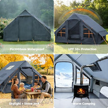 Load image into Gallery viewer, Inflatable Tents for Camping, 4-6 Person Easy Blow Up Tent with Hand Pump,4 Seasons Waterproof Air Inflatable Camping Tent,Hot Tent with Skylight and Stove Jack for Family Camping,Grey
