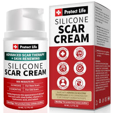 Load image into Gallery viewer, Protect Life Silicone Scar Cream for Scars, Injury & Keloid Scars. Moisturising, Rejuvenating Silicone Scar Cream for Old & New Scars, Non-Greasy