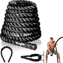 Load image into Gallery viewer, Yes4All 2 Inch Battle Ropes with Protective Sleeve, Workout Ropes for Cross-Training Home Gym & Fitness Exercises, Strength Training - 50 Feet Lengths Available