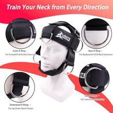 Load image into Gallery viewer, Adjustable Neck Harness with Pulley System & Resistance Bands – Multi-Directional Neck Weight Lifting Training for Strength, Stability & Posture – Padded Head Strap for Athletes & Fitness