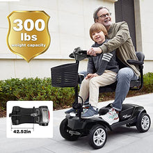 Load image into Gallery viewer, Metro Mobility 4 Wheel Folding Mobility Scooter for Adults - 300 lbs Capacity Powered Mobility Scooters for Seniors, Travel - Long Range Power Extended Battery with Comfortable Larger Legroom - Gray