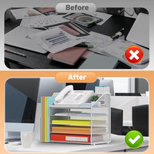 Load image into Gallery viewer, DocNest 5 Tier Paper Letter Tray File Organizer, Mesh Desk File with Handle, Workspace Desk Organizers with Pen Holder, Office Organization Storage Accessories - White