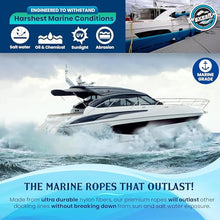 Load image into Gallery viewer, Premium Nylon Boat Dock Lines & Ropes for Docking 5/8'' x 25' | Double Braided Marine Rope & Mooring Line| Boat Ropes for Docking with Loop | UV & Saltwater Resistant Dock Ropes for Boats & Pontoons