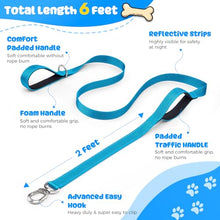 Load image into Gallery viewer, Heavy Duty Dog Leash with Easy Lock Metal Clip, Reflective, Padded Handle - Durable 4ft 8ft Walking Training Leash for Large, Medium, Small Dogs, Jogging, Hiking, and Outdoor Use (Blue, 6 FT)