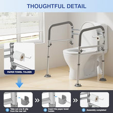 Load image into Gallery viewer, Loyoda Foldable Toilet Safety Rails for Seniors - Adjustable Toilet Safety Frame & Toilet Handles for Elderly & Disabled, Fits Most Toilets, 350lb Capacity, Gray