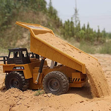 Load image into Gallery viewer, kkny Remote Control Construction Dump Truck Toy 2.4G RC 6 Channel Bulldozer 4 Wheel Driver Mine Construction Alloy Metal Vehicle Truck 1:18 with 2 Rechargeable Batteries for Boys Birthday Gift Age 6+