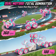 Load image into Gallery viewer, Hamdol Pink RC Car for Girls Age 6+, 360° Rotating Stunt Remote Control Vehicle with LED Lights