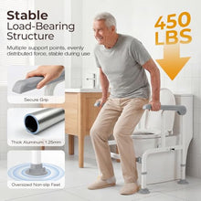 Load image into Gallery viewer, Toilet Safety Rails for Elderly & Disabled with Glow-in-the-Dark Handles, 450 lbs Heavy-Duty Frame, Flip-Up Arms, Dual Lock (Suction & Clamp), Adjustable No-Wobble Support, Grey