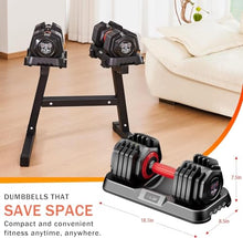 Load image into Gallery viewer, 55LB Adjustable Dumbbell Set,10 in 1 Free Weights Dumbbell of 2 with Secure Locking Mechanism for Safe,1 Sec Speed Adjustment Men/Women Gym and Home Strength Training Equipment.