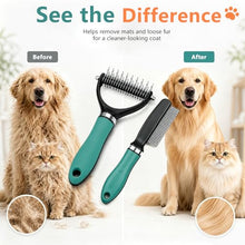 Load image into Gallery viewer, Dog Brush and Cat Deshedding Rake, Pet Grooming Tool for Shedding with Rounded Stainless Steel Teeth, Comfortable Grip for Long or Thick Coats (Green with Comb)
