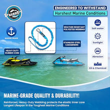 Load image into Gallery viewer, WAVESRX DockingPal™ - Premium Flat Bungee Dock Line for Boats | Elastic Boat Dock Rope with 1 Stainless Steel Carabiner & 1 Loop | Stretches from 5' to 9' for Jet Ski, PWC & Boat