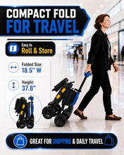 Load image into Gallery viewer, Ecomobi Light Weight Mobility Scooter for Seniors & Adults, 12–30 Mile Range, Foldable Airline Approved Portable 4 Wheel Motorized Scooter with Removable Lithium Battery, 300 lb Capacity, MS02F Blue