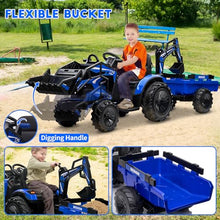 Load image into Gallery viewer, 24V Kids Electric Car, 2 Seater Ride On Car for Kids, Excavator & Bulldozer, Electric Vehicle w/Trailer, Digger, Blue