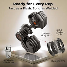 Load image into Gallery viewer, FEIERDUN DB1 QuickDial Adjustable Dumbbell Set, 15-in-1 5-52.5 Lbs Each with Storage Box & App, 1-Second Quick Change for Drop Set, Superset & HIIT Home Gym, Non-Slip Handles, 3-year Aftersale Service