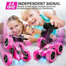 Load image into Gallery viewer, QUNREDA RC Cars, Rose Remote Control Car for Girls, 2.4 GHZ Double Sided RC Stunt Car