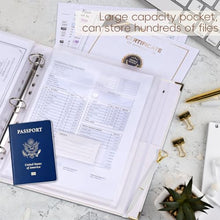 Load image into Gallery viewer, XKDOUS Important Document Organizer, Folio Folders with 9 Pockets, 3-Ring Binder Gold-Foiled Hardcover File Storage Organization Expanding File for 8.5x11 Papers, A4 Documents