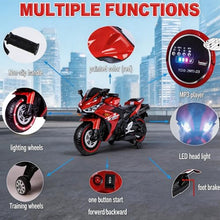 Load image into Gallery viewer, Kids Electric Motorcycle, 12V Kids Ride on Car LED Lights, Music Player & Horn with Training Wheels