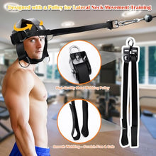 Load image into Gallery viewer, Neck Training Harness with Pulley System – Adjustable Head Strap for Side-to-Side Neck Strength Workout, Heavy-Duty Steel Chain for Weighted Vertical Training, Ideal for Powerlifting & Fitness