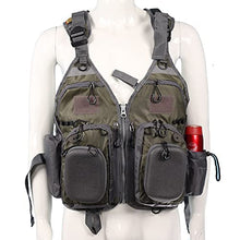 Load image into Gallery viewer, JKSPORTS Fly Fishing Vest Fishing Safety Life Jacket for Swimming Sailing Boating Kayak Floating Multifunction Breathable Backpack for Men and Women Kayak Vest Swim Vest (Green and Gray,with Foam)
