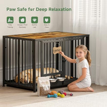 Load image into Gallery viewer, 43.3" Heavy Duty Large Dog Crate with Wheels & Feeding Bowls, 3 in 1 Foldable Extra Large Dog Kennel & Playpen, Indestructible Escape Proof Metal Dog Cage for Large Dogs, Indoor Outdoor, Rustic Brown