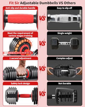 Load image into Gallery viewer, Fit Sir Adjustable Dumbbell Set, 10-in-1 25LB Ajustable Dumbbells with Safe Locking System, Enclosed Storage Tray, 1 Sec Fast Adjustment, Comfortable Non-Slip Textured Grip, Suitable for Home Gym Workouts Men and Women