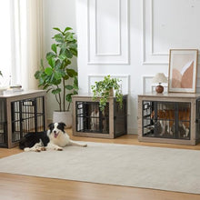 Load image into Gallery viewer, 32 Inch Heavy Duty Dog Crate Furniture for Medium/Small Dogs, Decorative Pet House End Table with 3 Doors & Adjustable Bowls, Wooden Cage Kennel Furniture Indoor, Rustic Grey