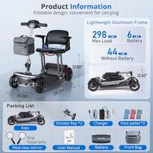 Load image into Gallery viewer, ScootNGo Foldable Mobility Scooter for Seniors & Adults, Airline Approved, Lightweight 4 Wheel Electric Scooter, Portable Travel Scooter with Removable Battery, USB Port & Rearview Mirrors