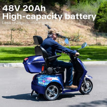 Load image into Gallery viewer, Super Large Electric 3 Wheel Mobility Scooters, Heavy Duty 800W Wheelchair Device, 25 Miles Long Range, All Terrain Mobility Scooter,Speed Adjust, Remote Key,Receive Ready to Ride (3 Wheel-Blue)