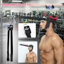 Load image into Gallery viewer, Adjustable Neck Harness with Pulley System & Resistance Bands – Multi-Directional Neck Weight Lifting Training for Strength, Stability & Posture – Padded Head Strap for Athletes & Fitness