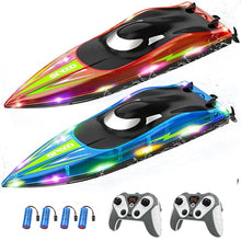 Load image into Gallery viewer, RC Boat with LED Lights - 2Pack 14Inch Remote Control Boat for Kids and Adults, 2.4Ghz Fast RC Boats