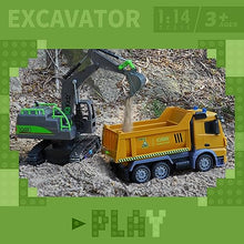 Load image into Gallery viewer, IQKidz Remote Control Excavator Toys for Boys 4-7 Yrs Old - Metal Shovel Construction Vehicles with Light Sound,