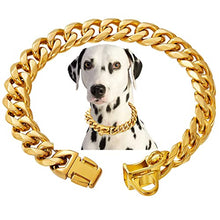 Load image into Gallery viewer, Stainless Steel 18K Gold Dog Collar with Secure Locking Buckle – 15MM Cuban Link Chew-Proof Chain for Small, Medium & Large Dogs
