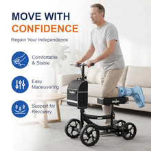 Load image into Gallery viewer, Aojin Knee Scooter for Adults for FootInjuries, 300lbs Capacity, All Terrain Foldable Knee Scooter Walker with Bag, 13" Wide Pu Seat, Compact Crutches Alternative (Black)