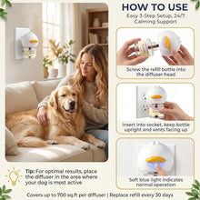 Load image into Gallery viewer, NAURTPIW Dog Calming Diffuser – 3 Plug-in + 6 Refills, 180-Day Stress Relief, Dual-Pheromone Formula for Anxiety, Barking, Chewing & Indoor Peeing, Advanced Dog Calming Pheromones Diffuser Kit