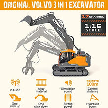 Load image into Gallery viewer, DOUBLE E Volvo RC Excavator 17 Channel 3 in 1 Construction Toys, 17 Channel Remote Control Vehicles Tractor Sandbox Toys Digger with Metal Shovel Drill Grab RC Truck for Kids Adults