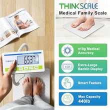 Load image into Gallery viewer, THINKSCALE Medical Grade Floor Scale 440lbs –10g High Precision (0.02lb)–Extra Large Backlit Display–Portable Body Weight Scale for Home, Hospital, Physician, Gym & Bariatric Use– KG/LB