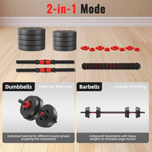 Load image into Gallery viewer, Fitvids 40lbs 2in1 Adjustable Dumbbell Set, Multi-Functional Changeable Dumbbell and Barbell Set