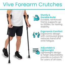 Load image into Gallery viewer, Vive Forearm Crutches (Pair) - Adjustable, Lightweight Arm Crutches Forearm for Adults