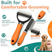 Load image into Gallery viewer, Dog Brush and Cat Deshedding Rake, Pet Grooming Tool for Shedding with Rounded Stainless Steel Teeth, Comfortable Grip for Long or Thick Coats (Orange with Comb)