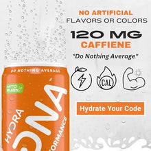 Load image into Gallery viewer, HYDRADNA- Clean Performance Drink, Zero Sugar | For Natural Fuel, Alertness, Boost, Stamina,120 mg Organic Caffeine, Natural Flavors, Zero Sucralose, Clean Ingredients (12 Pack) (12 Pack, Peach)